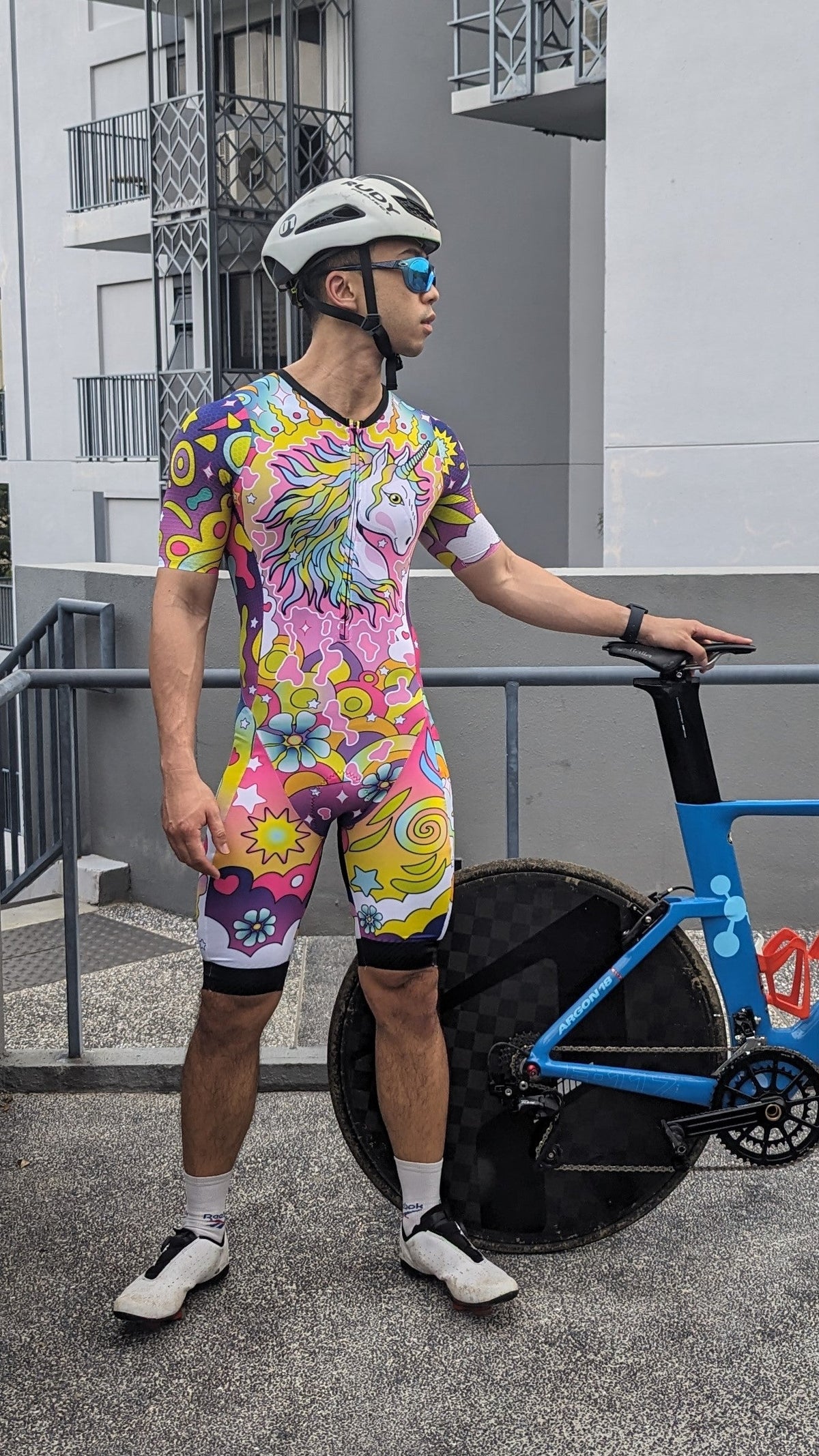 Athlete in a Fierce Unicorn sleeved trisuit