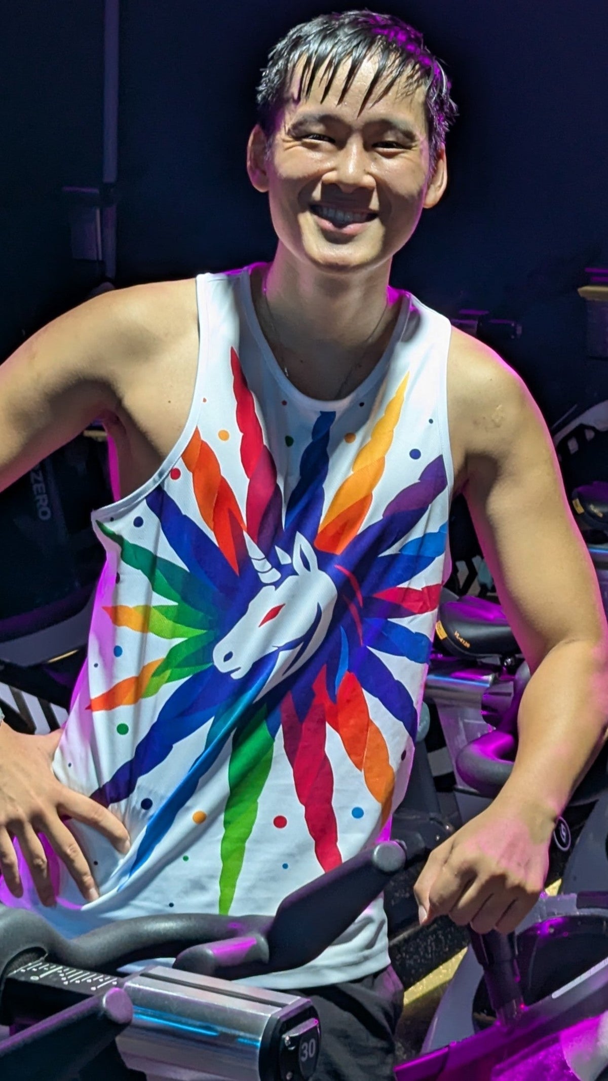 Athlete in a Fierce Unicorn Prism Strike tank